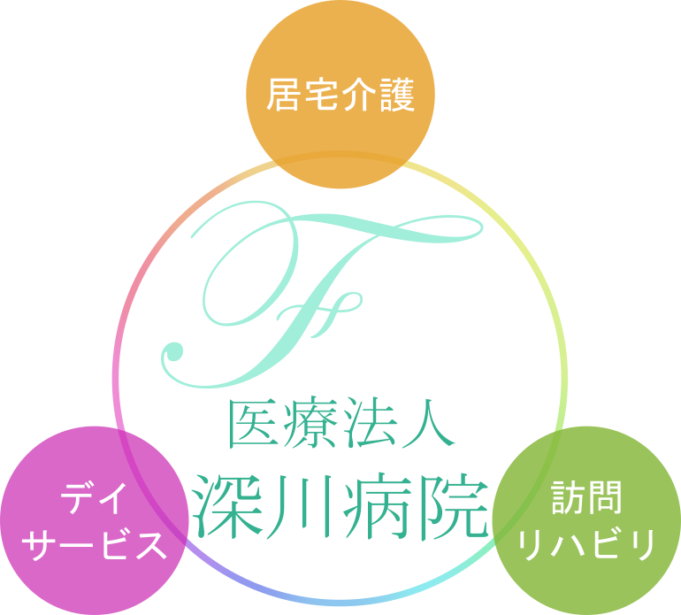 医療法人深川病院のサポート体制「訪問介護・ディサービス・訪問リハビリ・居宅介護」